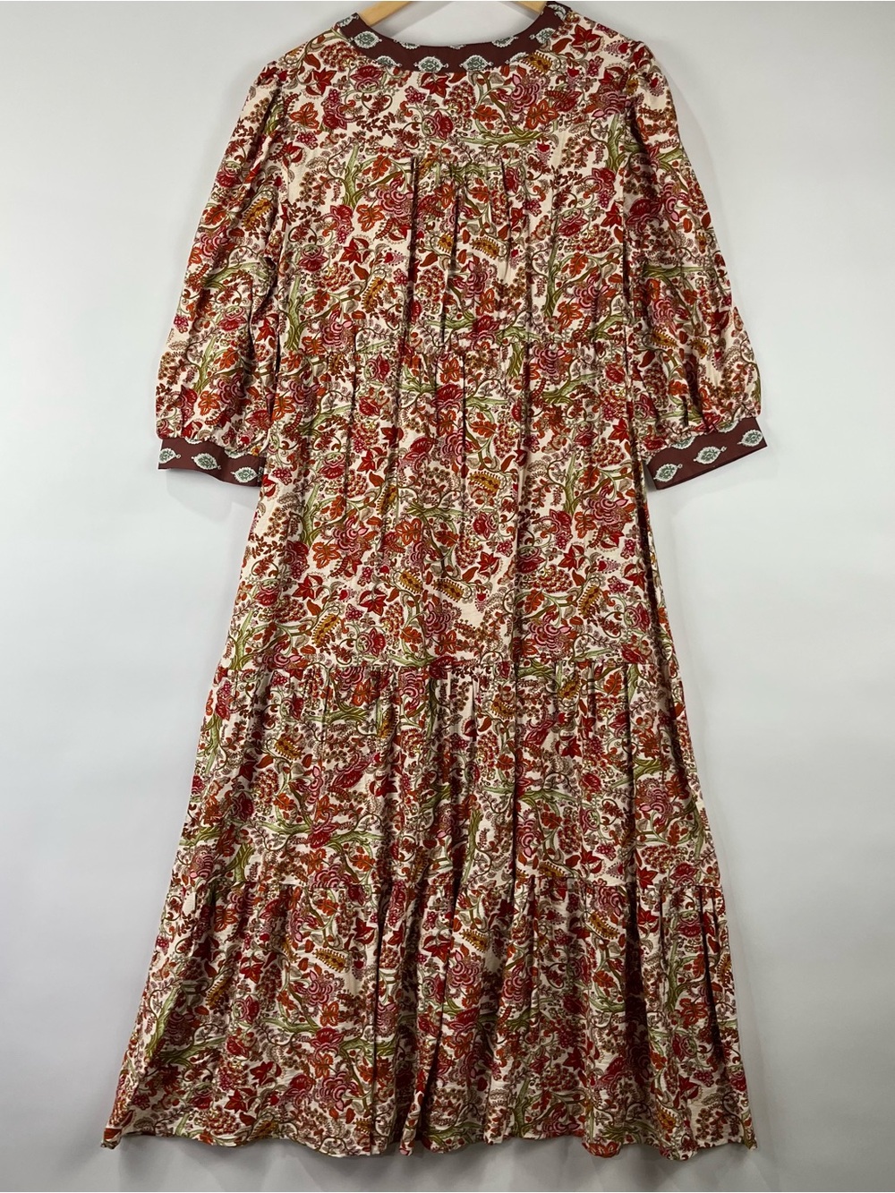 GiGiO Boho Paisley Floral Tiered Dress Puff Sleeve Pockets L - Picture 4 of 12